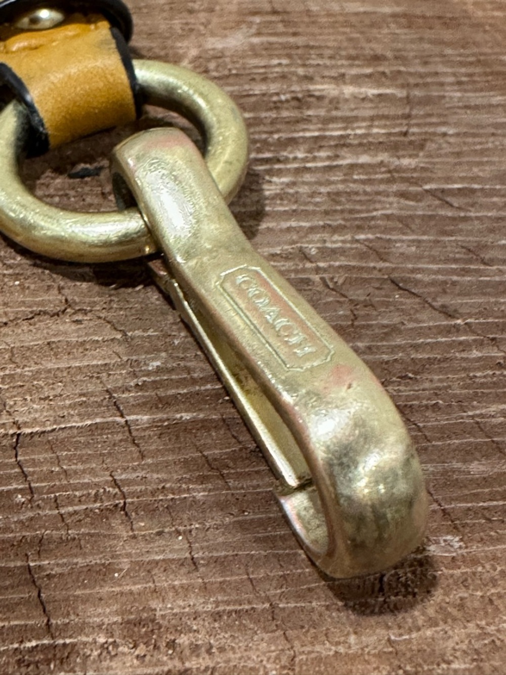 Coach Brass Snap Hook Key Fob with Yellow-Tan Leather - Picture 2 of 10